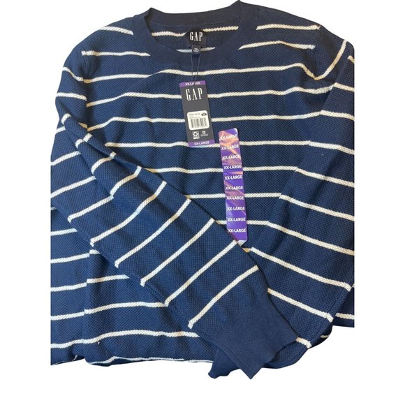 Gap Women's Navy Striped Crewneck Long-Sleeve Sweater XXL Cotton Blend - Picture 1 of 1